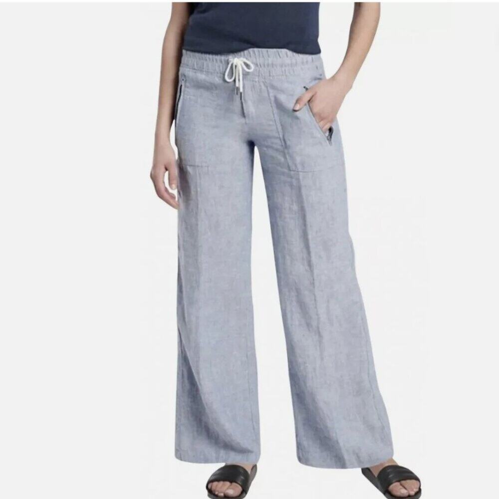 ATHLETA Cabo Blue Linen Wide Leg Pant Size 12